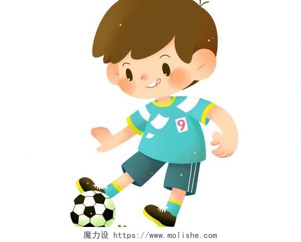 儿童简单简约插画风格的男孩踢足球元素图标